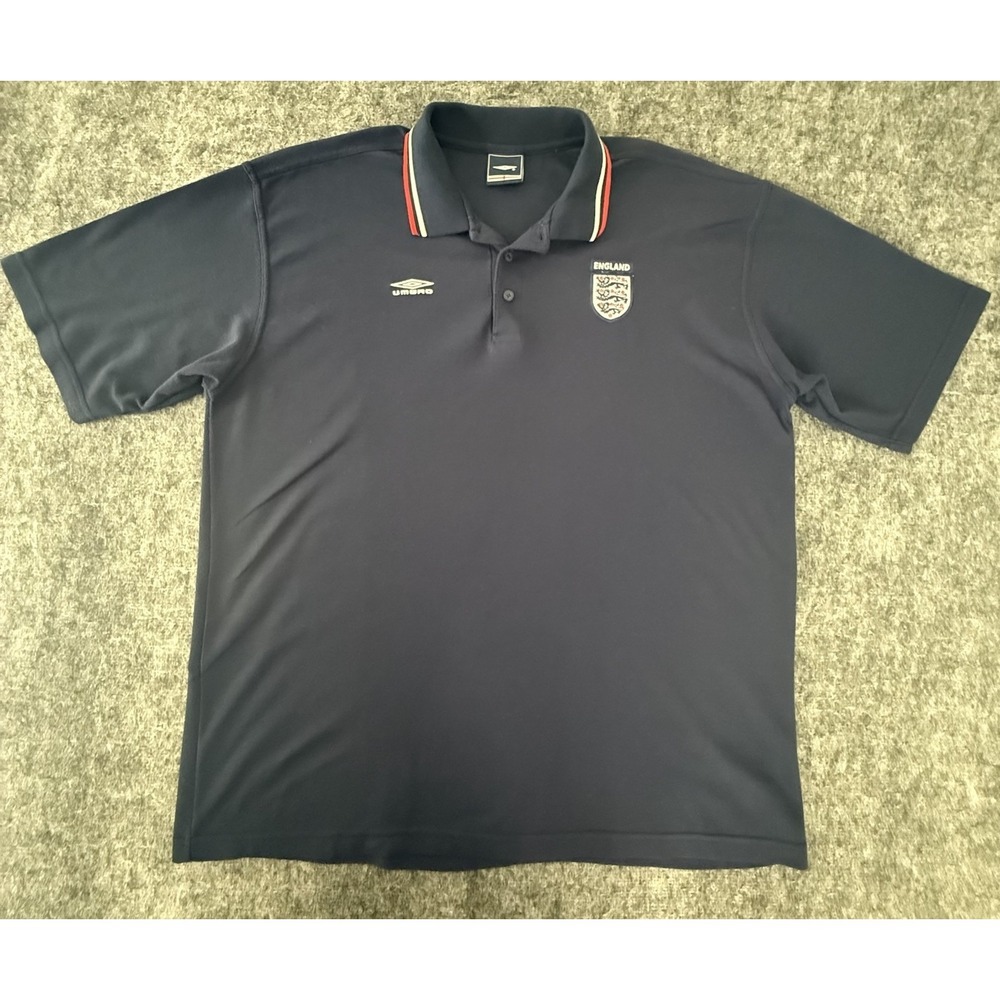Umbro England Polo Shirt Mens XXL Y2K Soccer Jersey Dark Blue Crest Logo